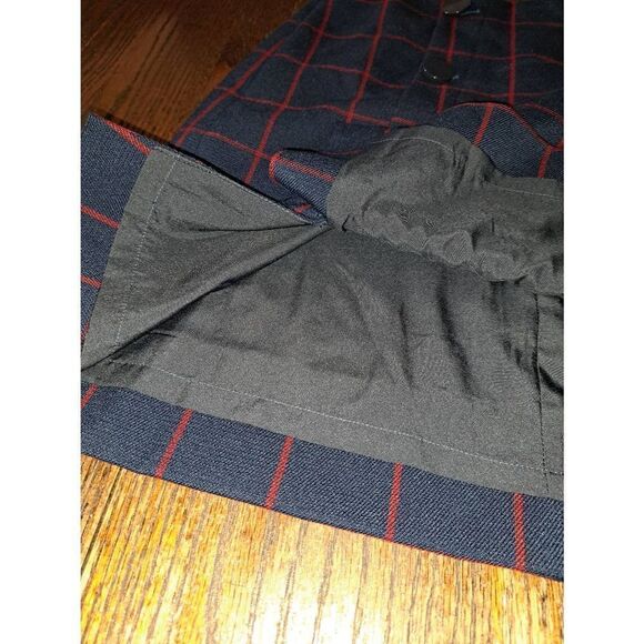 Size 4 LOFT Outlet Blue Red Button Detail Faux Button Lined Over the Knee Skirt - Picture 5 of 7